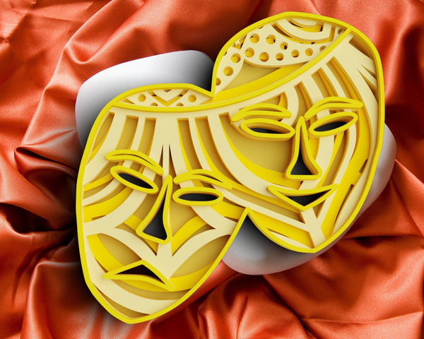 3D Theatre Masks SVG DXF 4 Layer - Drama Svg-Rishasart