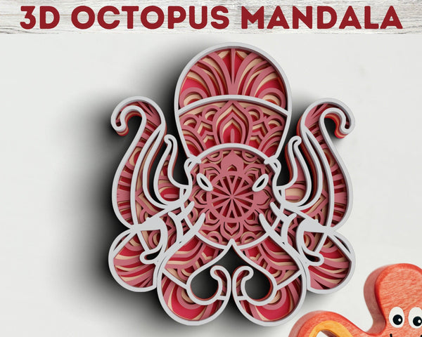 3D Octopus SVG DXF 4 Layer - Sea Animal Svg 3D-Rishasart