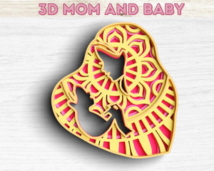 3D Mom and Baby SVG DXF 4 Layer - Mothers Day Svg-Rishasart