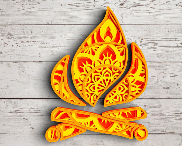 3D Flames SVG DXF 4 Layer - Camping Svg-Rishasart