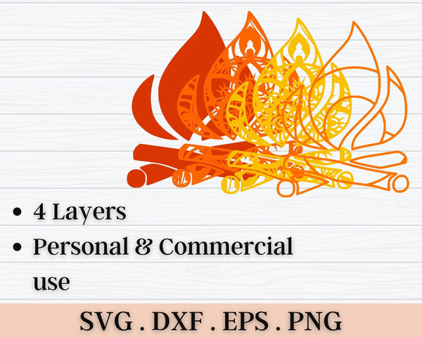 3D Flames SVG DXF 4 Layer - Camping Svg-Rishasart