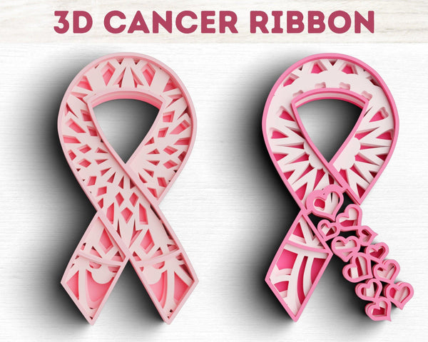 3D Cancer Ribbon SVG DXF 4 Layer - Awareness Svg-Rishasart