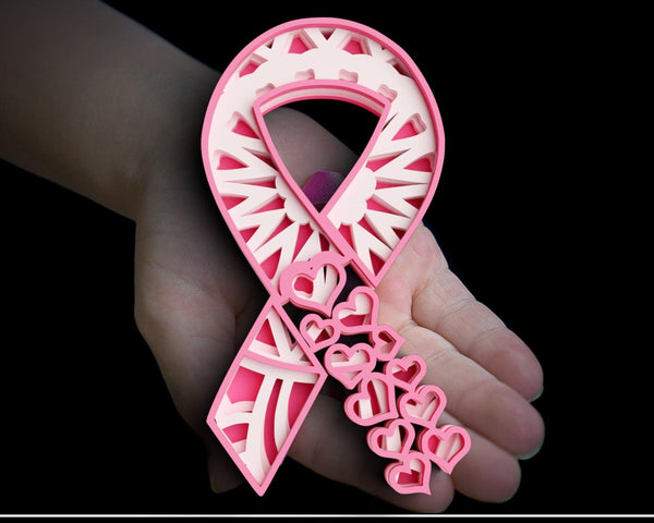 3D Cancer Ribbon SVG DXF 4 Layer - Awareness Svg-Rishasart