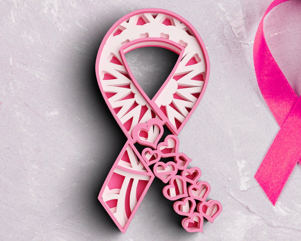 3D Cancer Ribbon SVG DXF 4 Layer - Awareness Svg-Rishasart