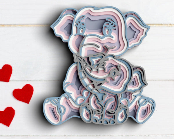 3D Elephant SVG DXF 6 Layer -  Mom and Baby Svg-Rishasart