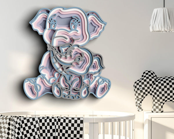 3D Elephant SVG DXF 6 Layer -  Mom and Baby Svg-Rishasart