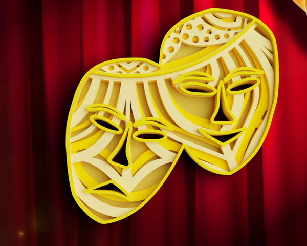 3D Theatre Masks SVG DXF 4 Layer - Drama Svg-Rishasart