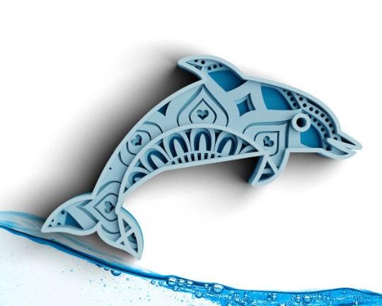 3D Dolphin SVG DXF 4 Layer - Ocean Svg-Rishasart