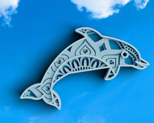 3D Dolphin SVG DXF 4 Layer - Ocean Svg-Rishasart