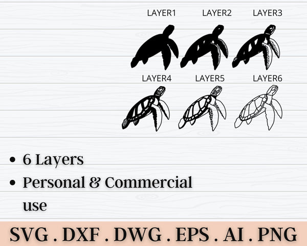 3D Sea Turtle SVG DXF 6 Layer - Ocean Svg-Rishasart