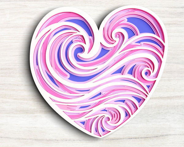 3D Heart SVG DXF 6 Layer - Ocean Svg-Rishasart