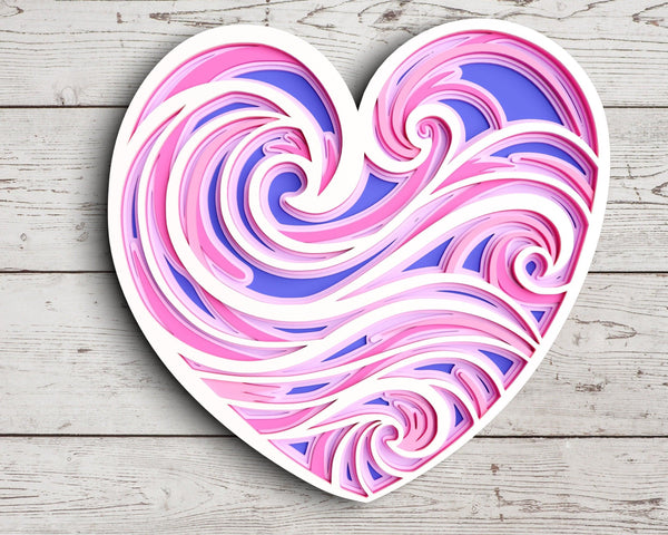 3D Heart SVG DXF 6 Layer - Ocean Svg-Rishasart