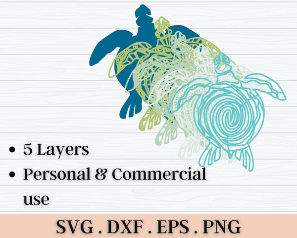 3D Sea Turtle SVG DXF 5 Layer - Ocean Svg-Rishasart