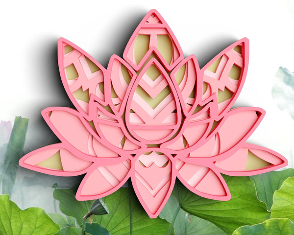 3D Lotus SVG DXF 4 Layer - Flower Svg 3D-Rishasart
