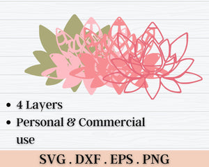 3D Lotus SVG DXF 4 Layer - Flower Svg 3D-Rishasart