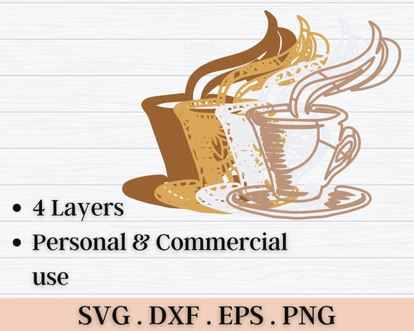 3D Coffee Cup SVG DXF 4 Layer - Tea Cup Svg-Rishasart