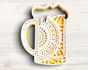 3D Beer Glass SVG DXF 5 Layer - Alcohol Svg 3D Mandala Svg - Layered Mandala Svg files for Cricut, Laser Cut-Rishasart