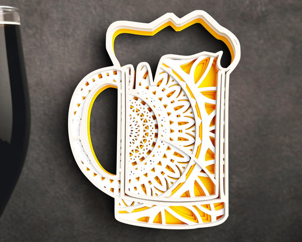 3D Beer Glass SVG DXF 5 Layer - Alcohol Svg 3D Mandala Svg - Layered Mandala Svg files for Cricut, Laser Cut-Rishasart