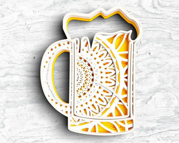 3D Beer Glass SVG DXF 5 Layer - Alcohol Svg 3D Mandala Svg - Layered Mandala Svg files for Cricut, Laser Cut-Rishasart