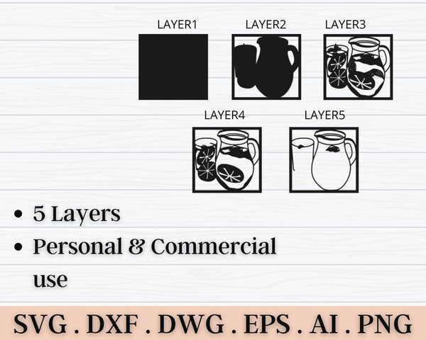 3D Cocktail SVG DXF 5 Layer - Lemon Svg-Rishasart