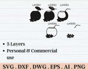 3D Cocktail SVG DXF 5 Layer - Coconut Svg-Rishasart