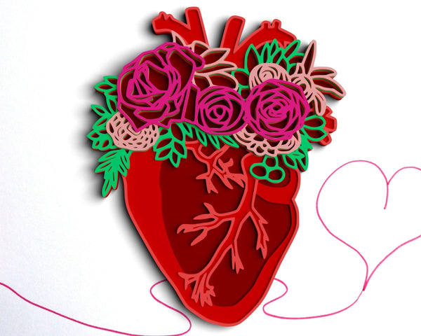 3D Heart SVG DXF 6 Layer - Flower Svg-Rishasart