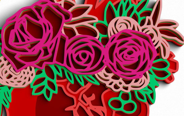 3D Heart SVG DXF 6 Layer - Flower Svg-Rishasart