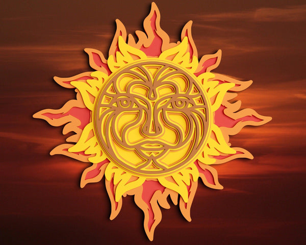 3D Sun SVG DXF 6 Layer - Celestial Svg 3D-Rishasart