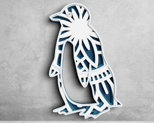 3D Penguin Mandala SVG DXF 4 Layer - Bird Svg-Rishasart