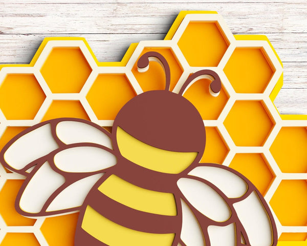 3D Bee SVG DXF 7 Layer - Honey Comb Svg 3D-Rishasart