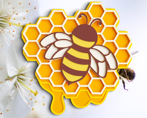 3D Bee SVG DXF 7 Layer - Honey Comb Svg 3D-Rishasart