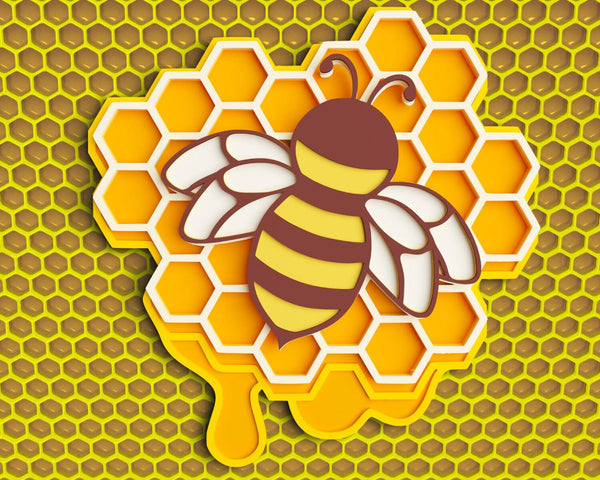 3D Bee SVG DXF 7 Layer - Honey Comb Svg 3D-Rishasart