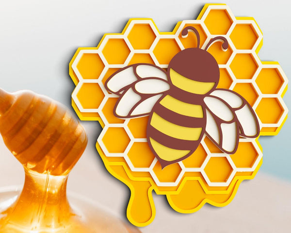 3D Bee SVG DXF 7 Layer - Honey Comb Svg 3D-Rishasart