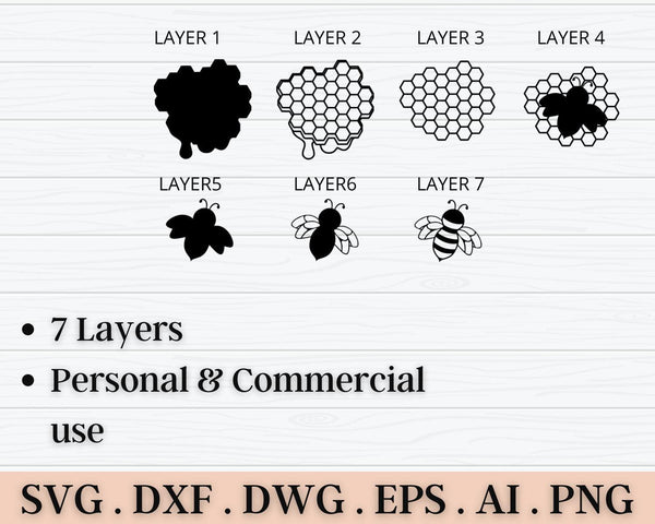 3D Bee SVG DXF 7 Layer - Honey Comb Svg 3D-Rishasart