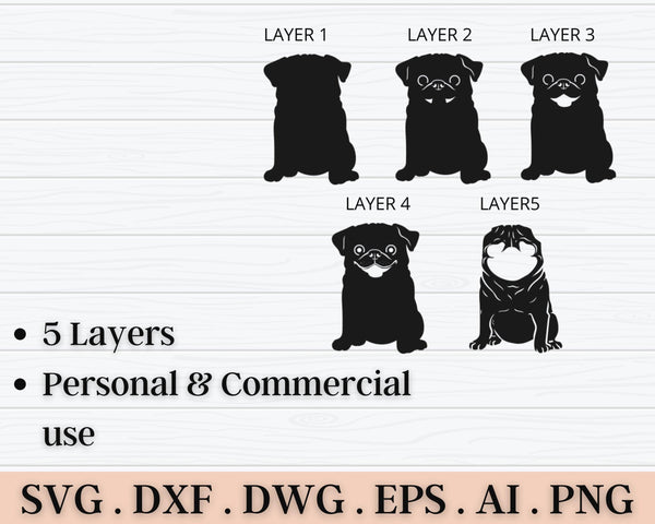 3D Pug SVG DXF 5 Layer - Dog Svg-Rishasart