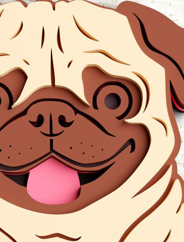 3D Pug SVG DXF 5 Layer - Dog Svg-Rishasart