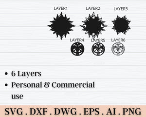 3D Sun SVG DXF 6 Layer - Celestial Svg 3D-Rishasart