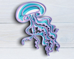 3D Jellyfish SVG DXF 5 Layer - Ocean Svg-Rishasart