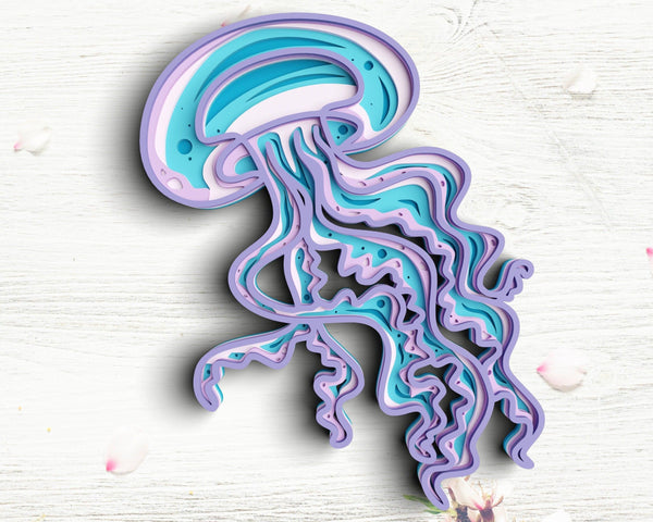 3D Jellyfish SVG DXF 5 Layer - Ocean Svg-Rishasart