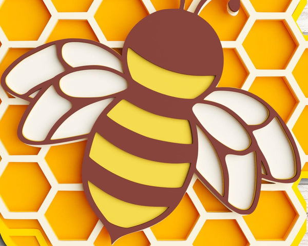 3D Bee SVG DXF 7 Layer - Honey Comb Svg 3D-Rishasart