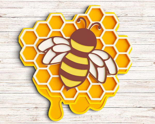 3D Bee SVG DXF 7 Layer - Honey Comb Svg 3D-Rishasart