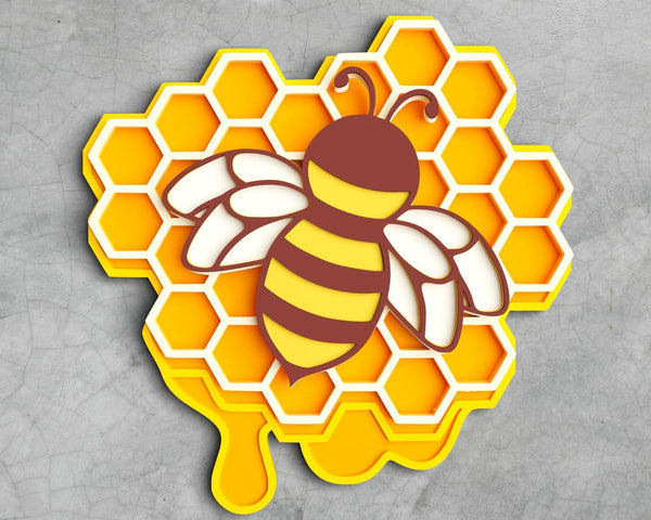 3D Bee SVG DXF 7 Layer - Honey Comb Svg 3D-Rishasart