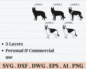 3D German Shepherd SVG DXF 5 Layer - Dog Svg-Rishasart
