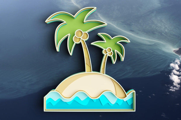 3D Beach SVG DXF 9 Layer - Island Svg 3D Mandala Svg-Rishasart