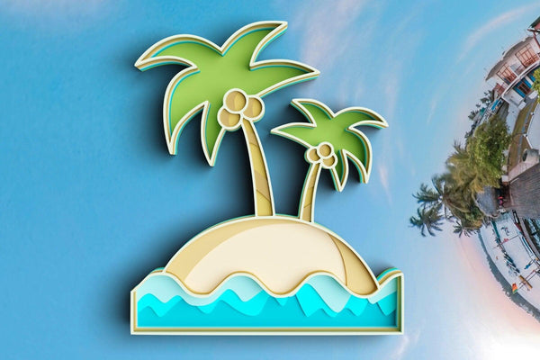 3D Beach SVG DXF 9 Layer - Island Svg 3D Mandala Svg-Rishasart