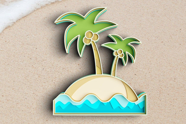 3D Beach SVG DXF 9 Layer - Island Svg 3D Mandala Svg-Rishasart