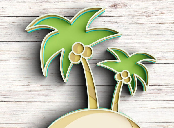 3D Beach SVG DXF 9 Layer - Island Svg 3D Mandala Svg-Rishasart