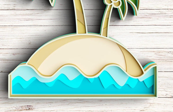 3D Beach SVG DXF 9 Layer - Island Svg 3D Mandala Svg-Rishasart