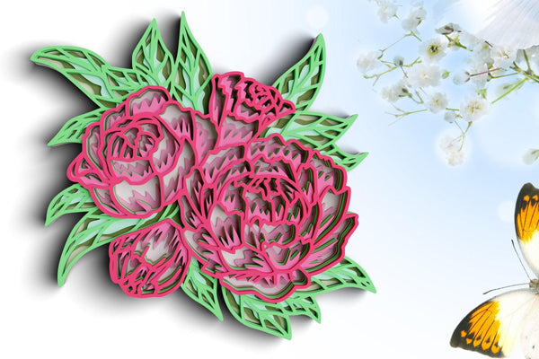 3D Flower SVG DXF 8 Layer - Peony Svg-Rishasart
