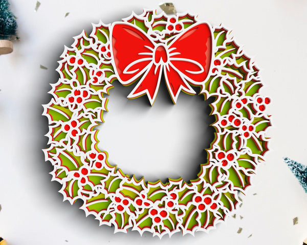 3D Floral Wreath SVG DXF 6 Layer - Christimas Svg-Rishasart